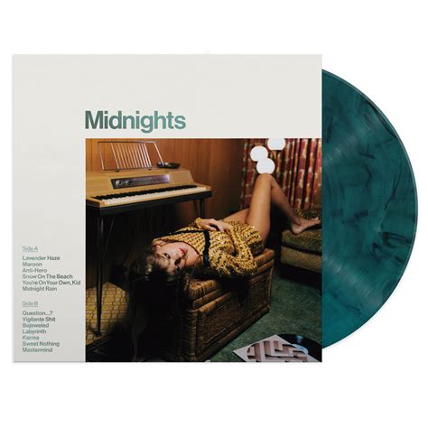 Product description. Vinyl LP pressing. Jade Green edition. Taylor Swift's 2022 studio album Midnights is a collection of music written in the middle of the night, a journey through terrors and sweet dreams. The floors we pace and the demons we face - the stories of 13 sleepless nights scattered throughout Taylor's life.